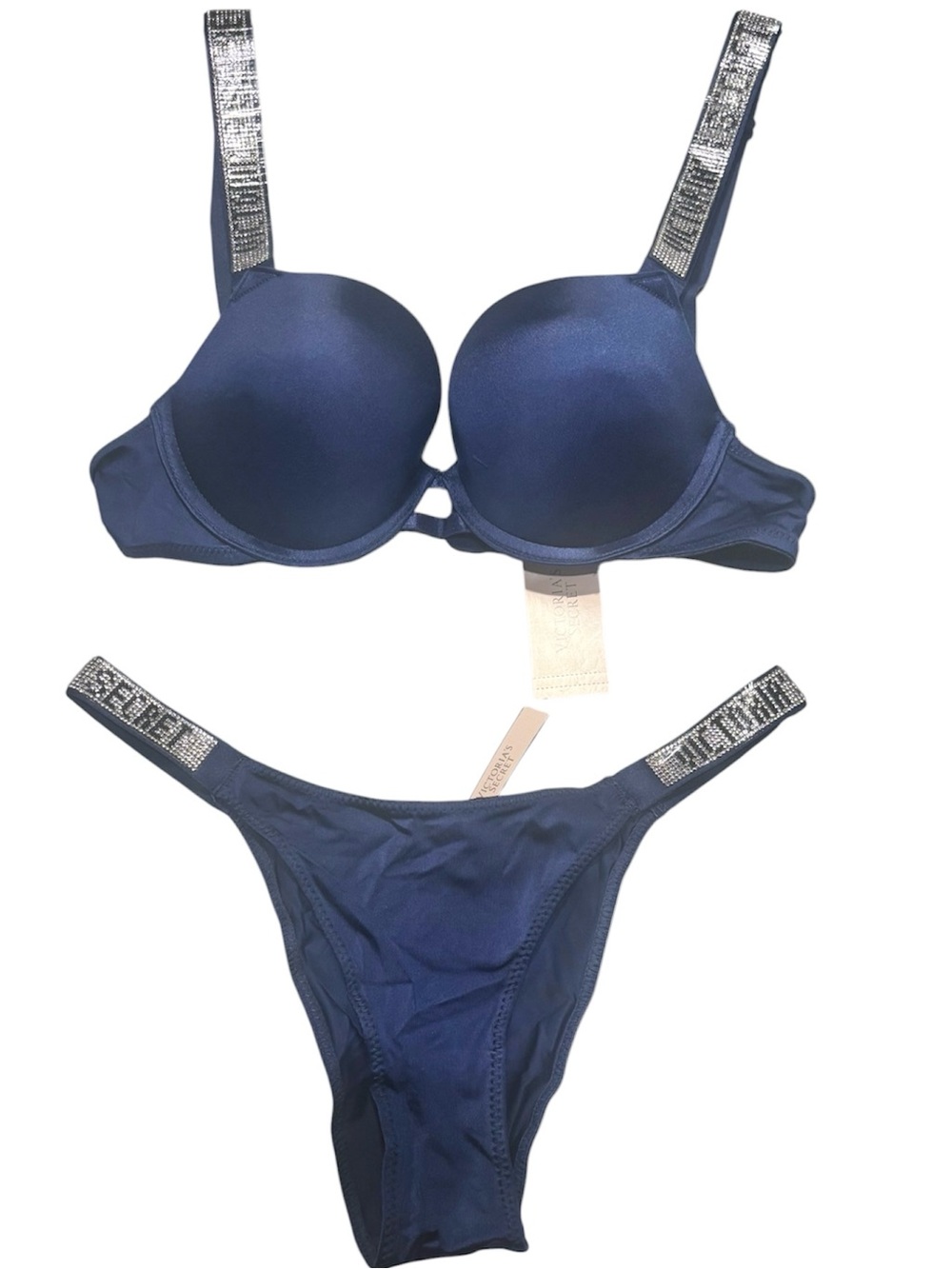 Navy Blue Womens Push-Up Bra & Bikini Un Set